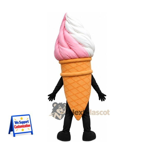 Ice Cream Cone Mascot Costume - Pink and White Ice Cream Cone Mascot Costume - Pink and White