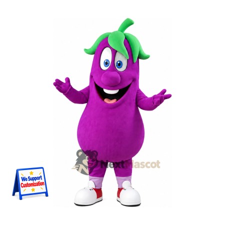 Eggplant Mascot Costume - Purple, Red Sneakers Eggplant Mascot Costume - Purple, Red Sneakers