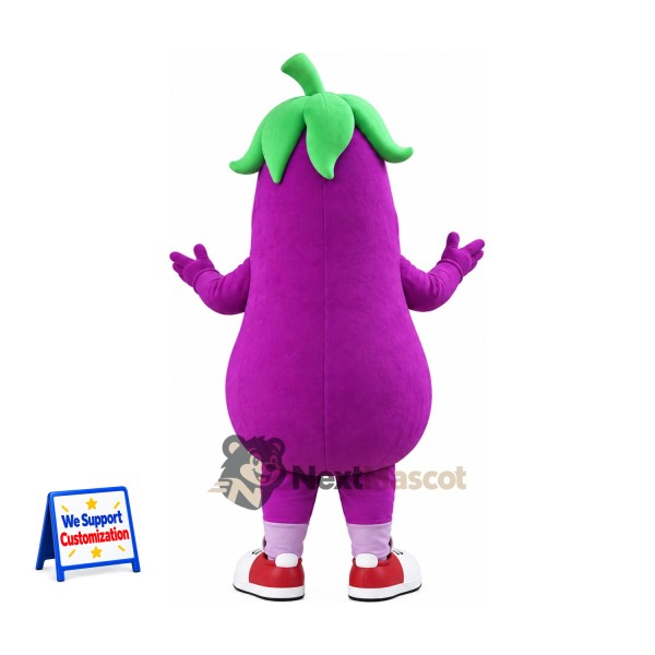 Eggplant Mascot Costume - Purple, Red Sneakers Eggplant Mascot Costume - Purple, Red Sneakers