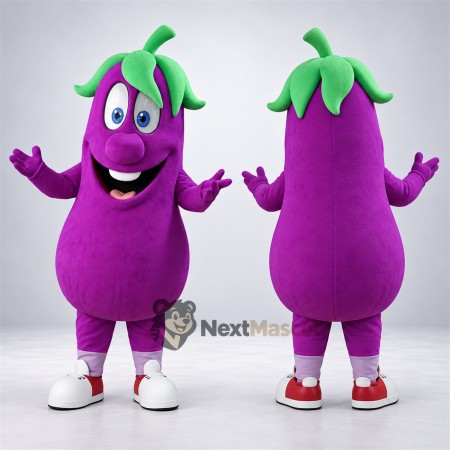 Eggplant Mascot Costume - Purple, Red Sneakers Eggplant Mascot Costume - Purple, Red Sneakers