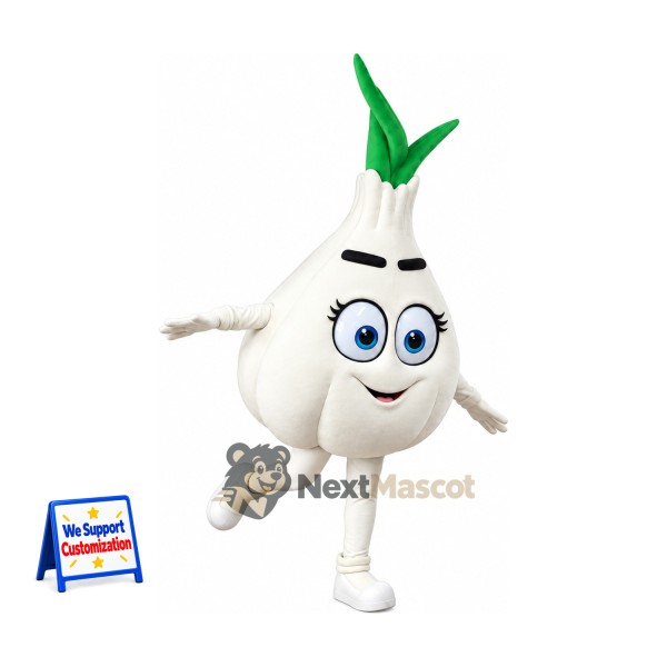 Garlic Mascot Costume - White, Green Sprouts