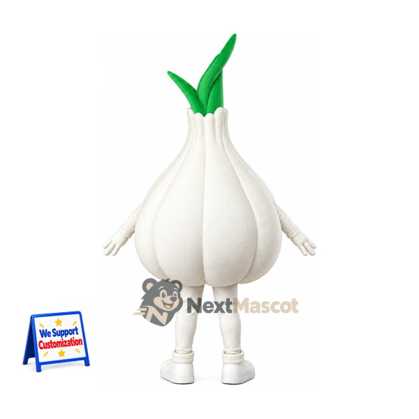 Garlic Mascot Costume - White, Green Sprouts