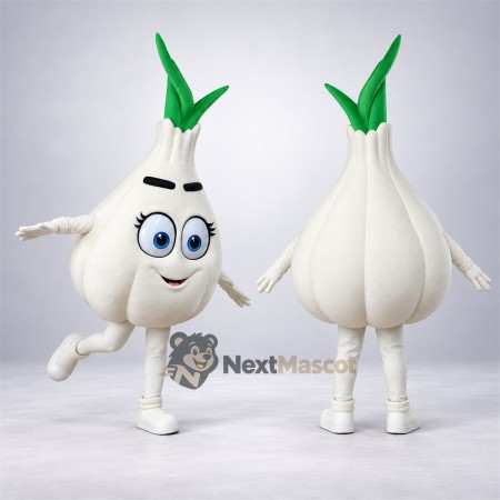 Garlic Mascot Costume - White, Green Sprouts Garlic Mascot Costume - White, Green Sprouts