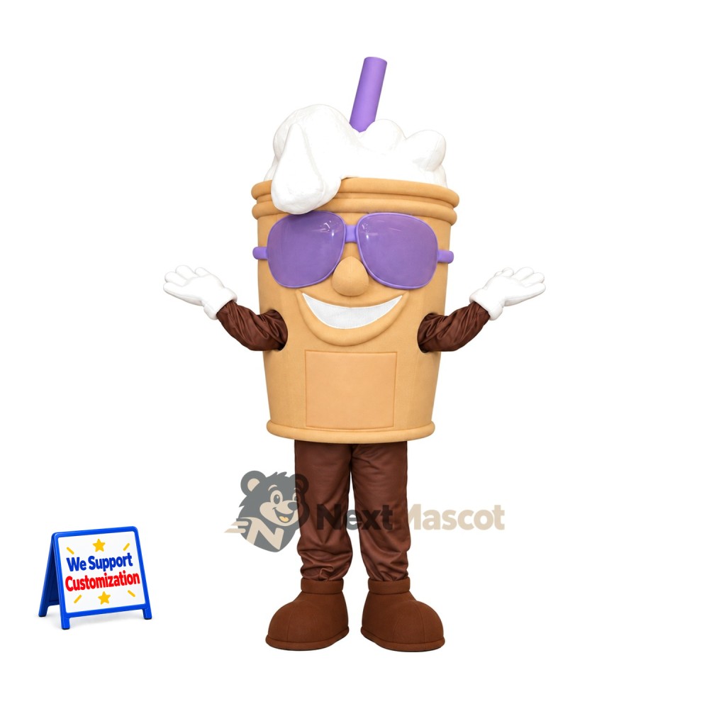 Drink Cup Mascot Costume - Purple Sunglasses Drink Cup Mascot Costume - Purple Sunglasses