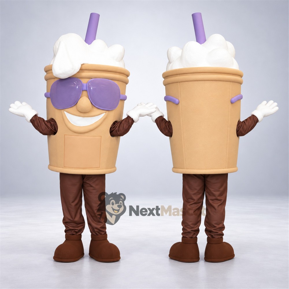 Drink Cup Mascot Costume - Purple Sunglasses Drink Cup Mascot Costume - Purple Sunglasses