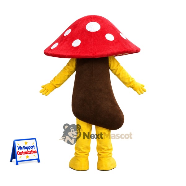 Mushroom Mascot Costume - Red, White Spots and Yellow Arms Mushroom Mascot Costume - Red, White Spots and Yellow Arms