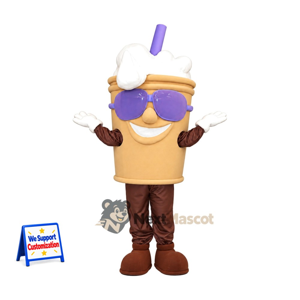 Drink Cup Mascot Costume - Purple Sunglasses for Food Festivals Drink Cup Mascot Costume - Purple Sunglasses for Food Festivals