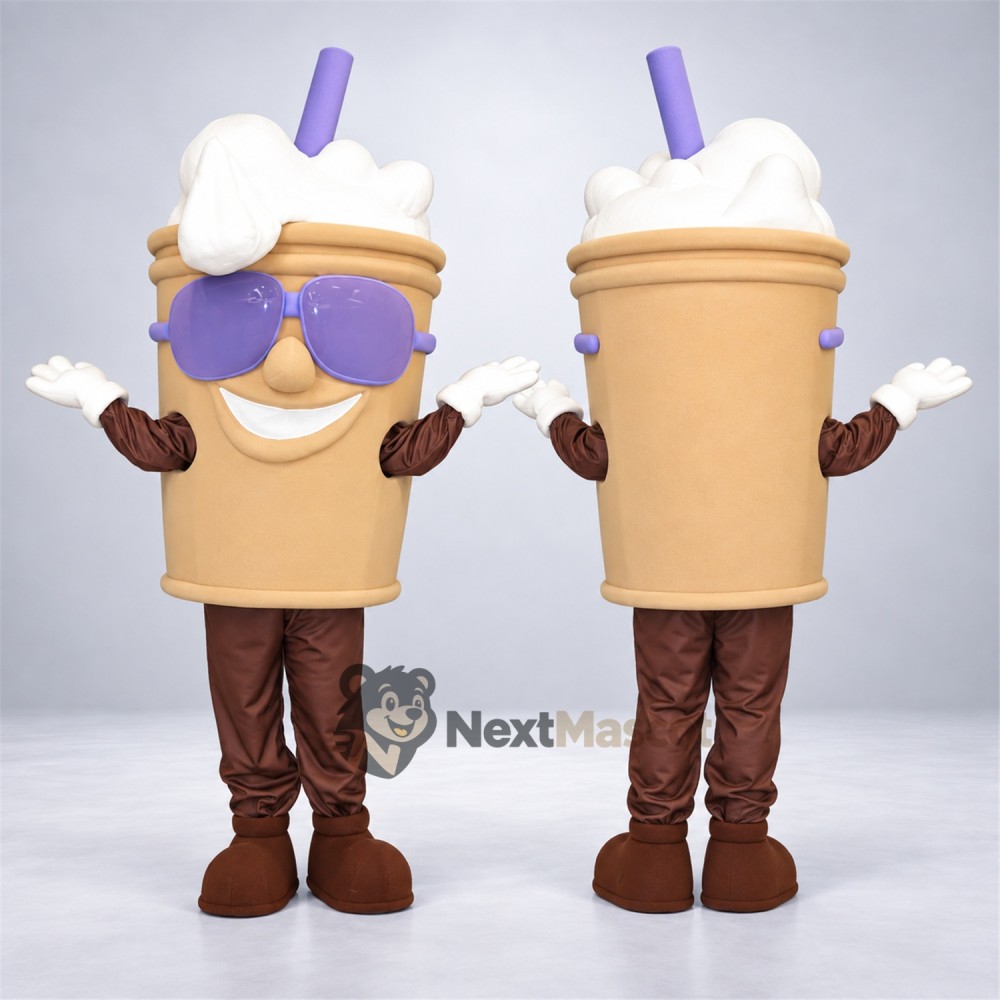 Drink Cup Mascot Costume - Purple Sunglasses for Food Festivals Drink Cup Mascot Costume - Purple Sunglasses for Food Festivals
