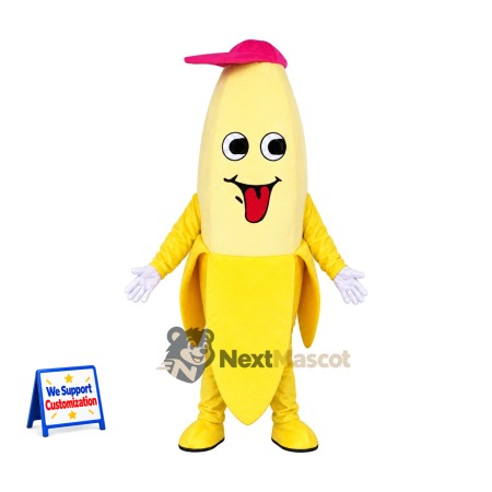 Peeled Banana Mascot Costume - Pink Cap Peeled Banana Mascot Costume - Pink Cap