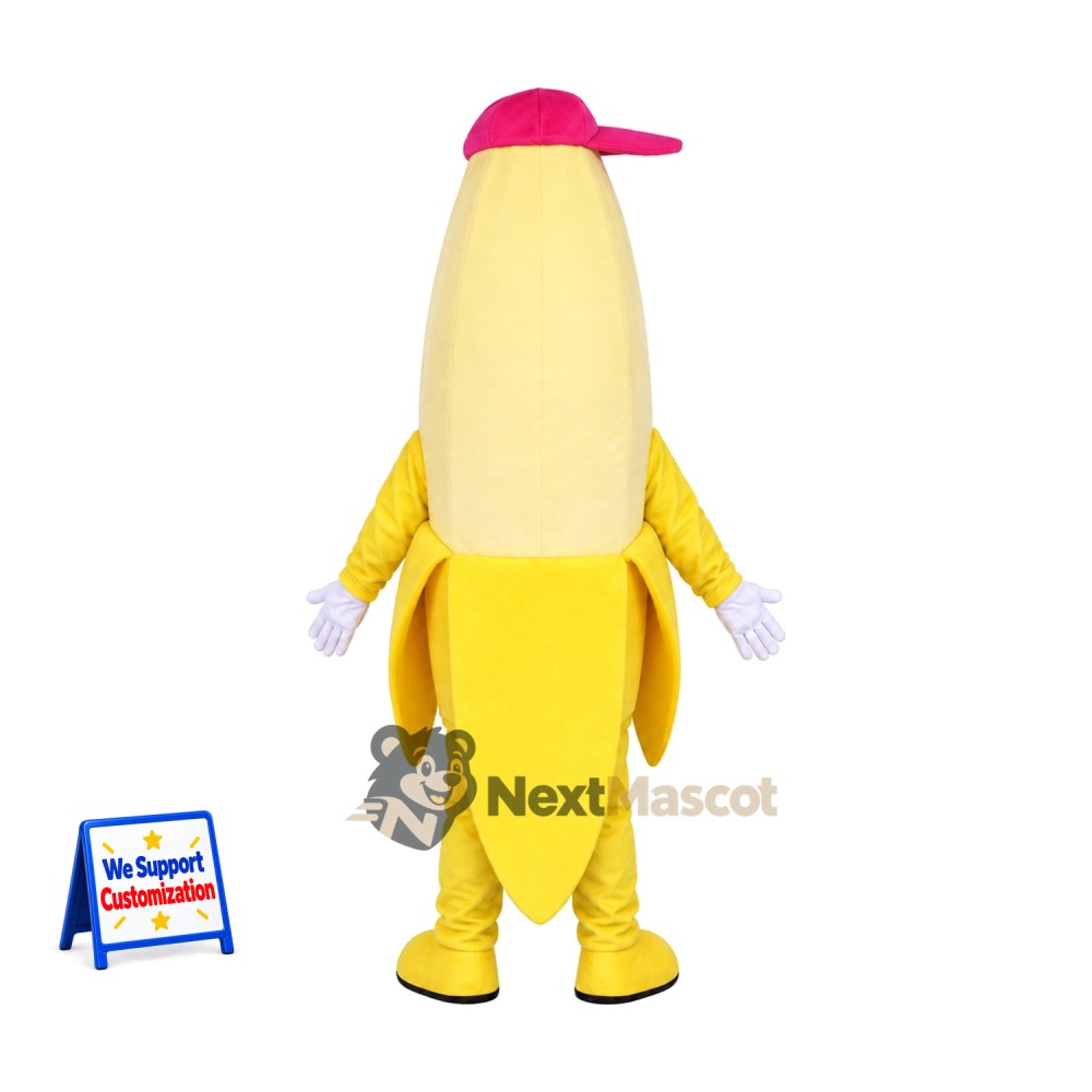 Peeled Banana Mascot Costume - Pink Cap Peeled Banana Mascot Costume - Pink Cap