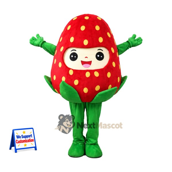 Strawberry Mascot Costume - Human Face and Green Legs