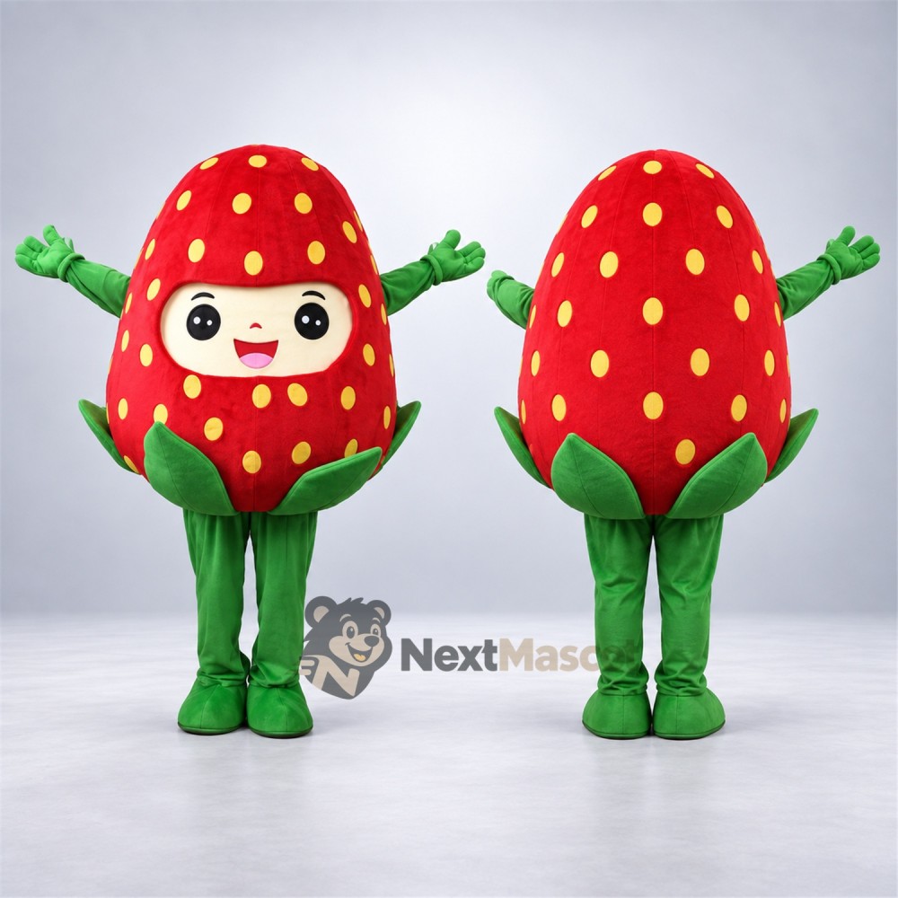 Strawberry Mascot Costume - Human Face and Green Legs Strawberry Mascot Costume - Human Face and Green Legs