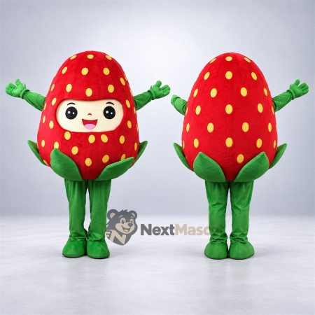 Strawberry Mascot Costume - Human Face and Green Legs Strawberry Mascot Costume - Human Face and Green Legs