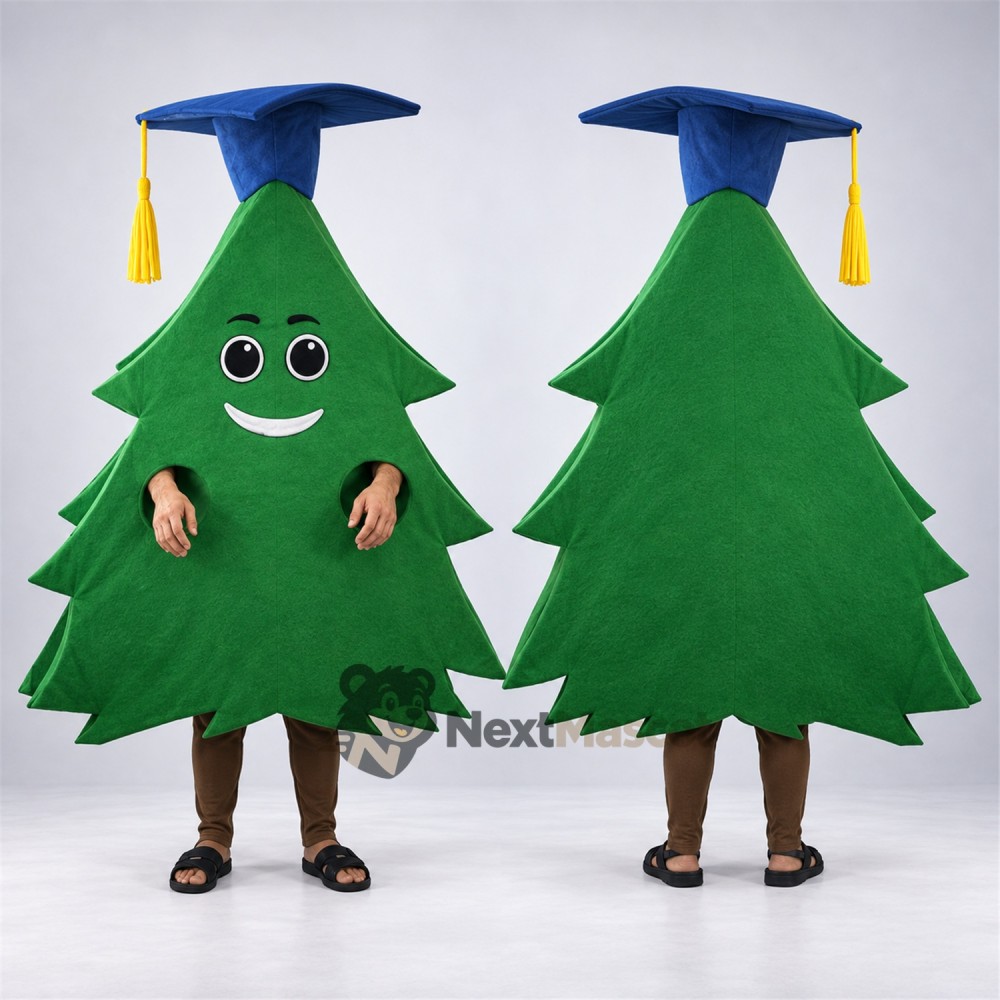 Evergreen Tree Mascot Costume - Graduation Style Evergreen Tree Mascot Costume - Graduation Style