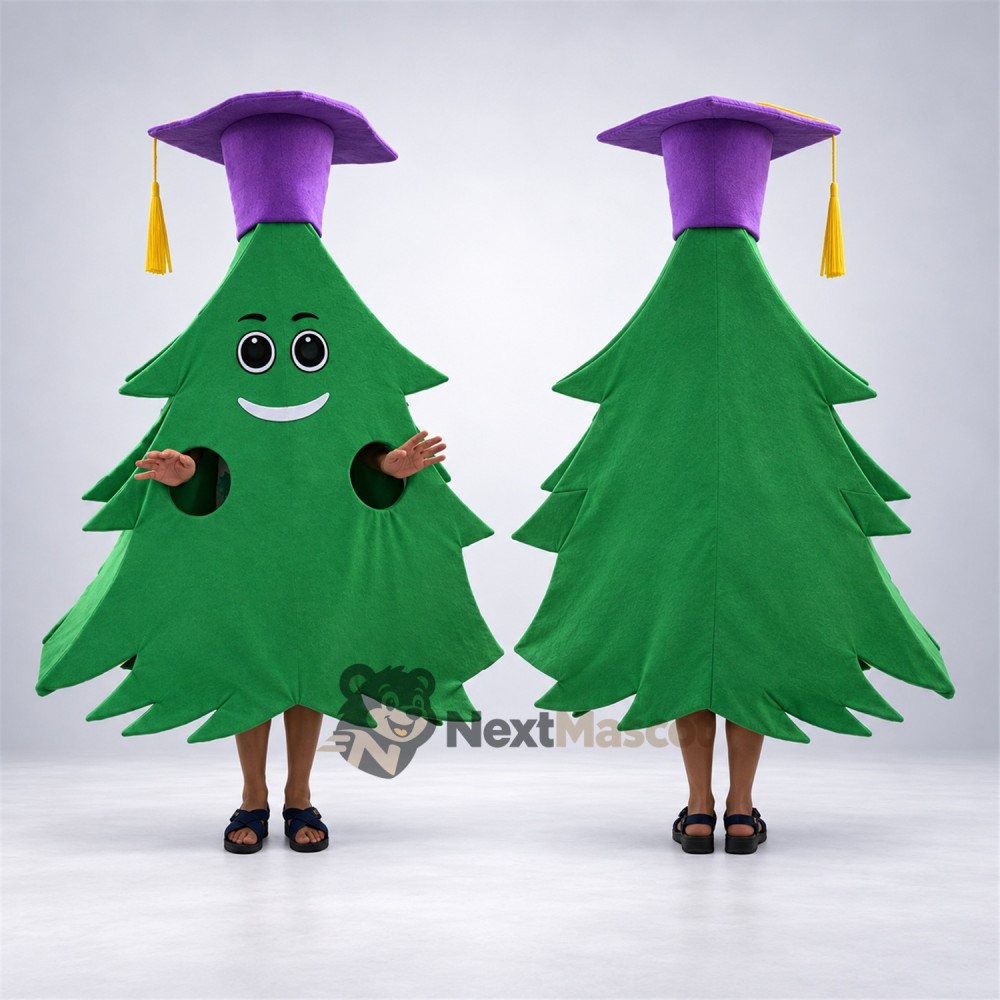 Evergreen Tree Mascot Costume - Graduation Style for Parades