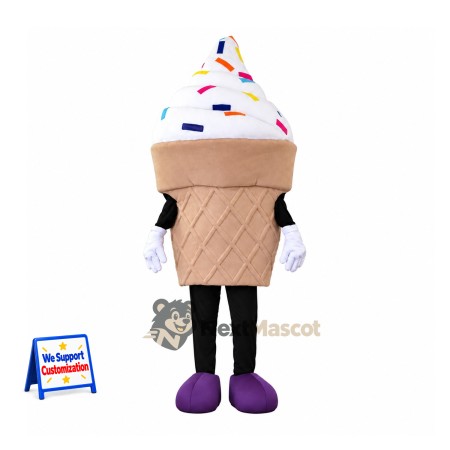 Vanilla Ice Cream Cone Mascot Costume - Sprinkles and Purple Shoes Vanilla Ice Cream Cone Mascot Costume - Sprinkles and Purple Shoes