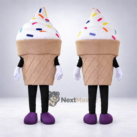 Vanilla Ice Cream Cone Mascot Costume - Sprinkles and Purple Shoes Vanilla Ice Cream Cone Mascot Costume - Sprinkles and Purple Shoes