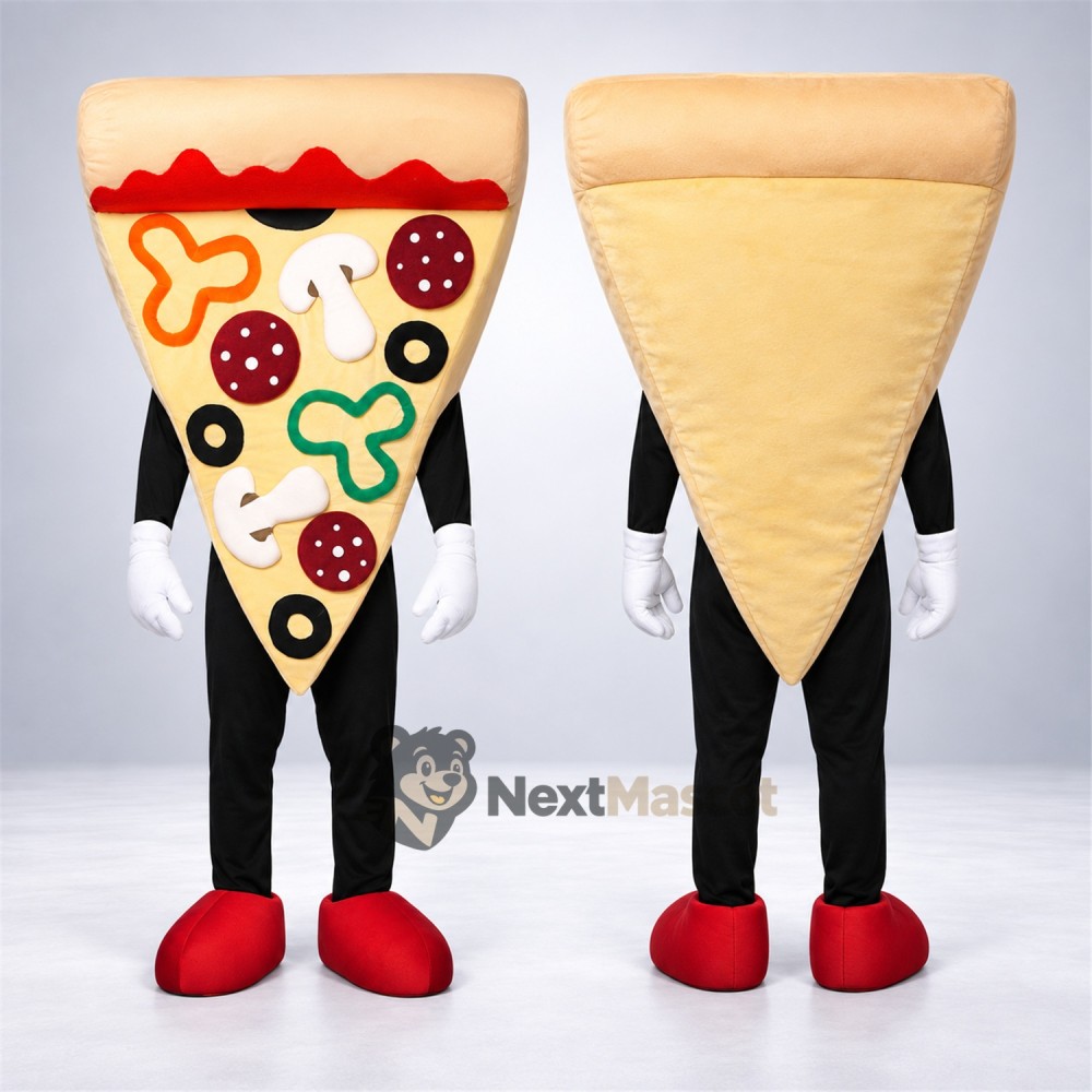 Pizza Slice Mascot Costume - Black Legs and Red Shoes Pizza Slice Mascot Costume - Black Legs and Red Shoes