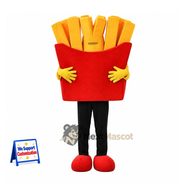 French Fries Mascot Costume - Red Carton, Yellow Gloves