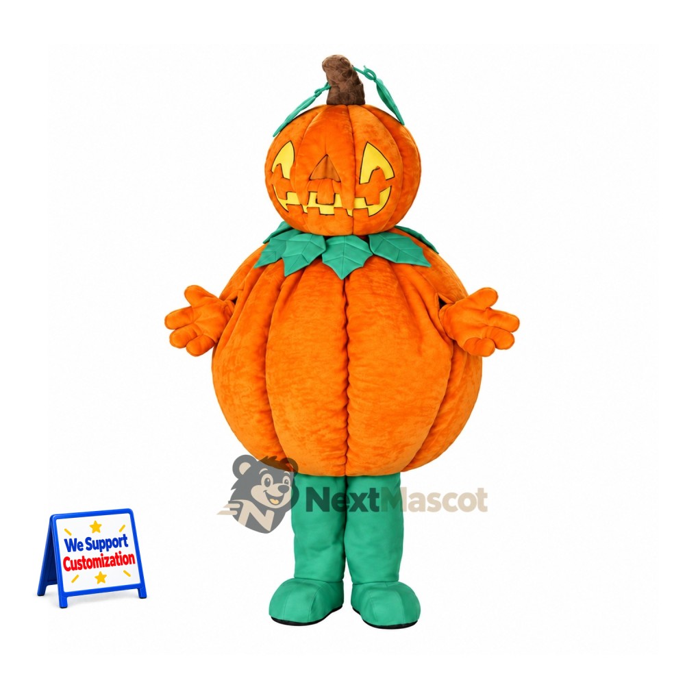 Jack O Lantern Mascot Costume - Striped Body and Green Boots Jack O Lantern Mascot Costume - Striped Body and Green Boots