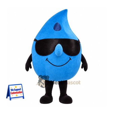 Water Drop Mascot Costume - Blue, Sunglasses Water Drop Mascot Costume - Blue, Sunglasses
