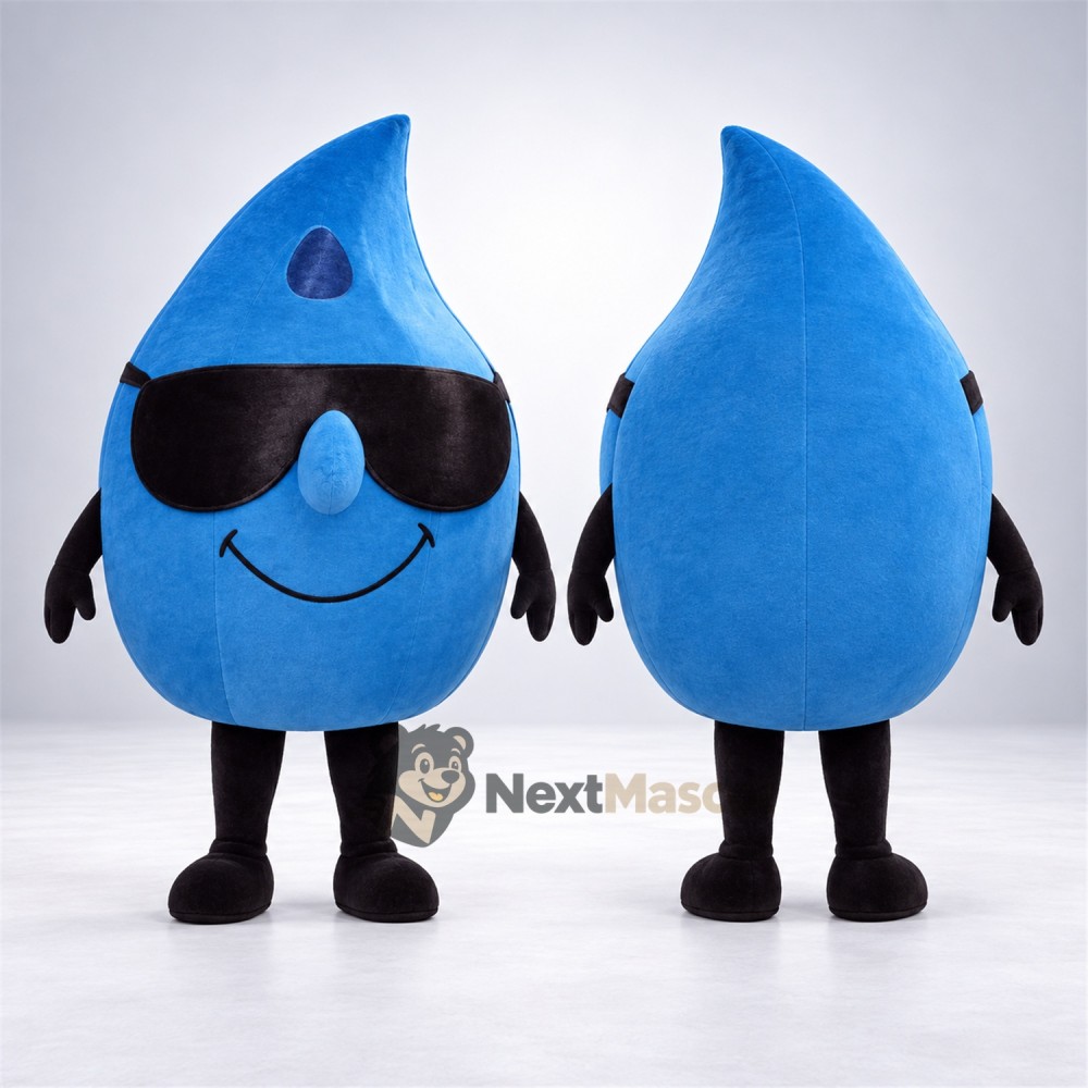 Water Drop Mascot Costume - Blue, Sunglasses Water Drop Mascot Costume - Blue, Sunglasses