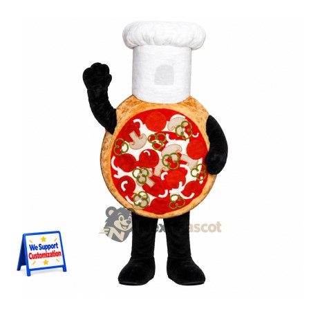 Pizza Mascot Costume - Round, Chef Hat Pizza Mascot Costume - Round, Chef Hat