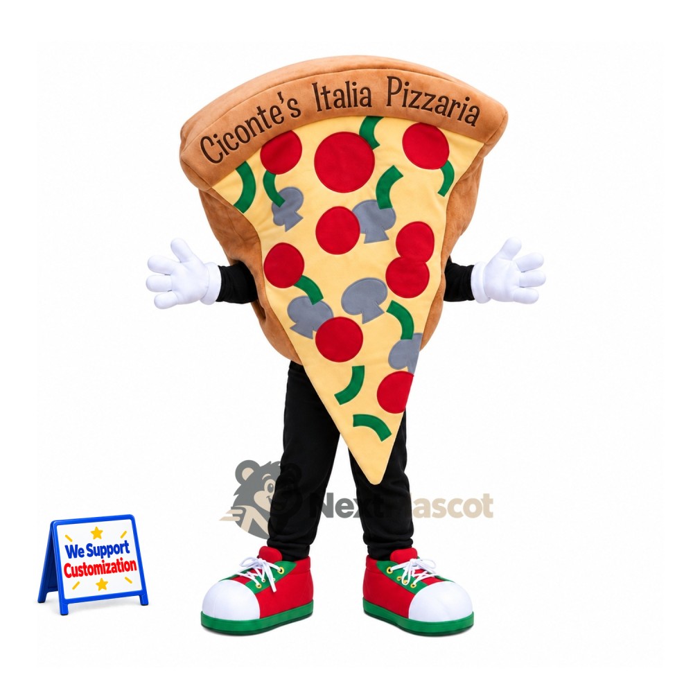 Pizza Slice Mascot Costume - Green and Red Sneakers Pizza Slice Mascot Costume - Green and Red Sneakers
