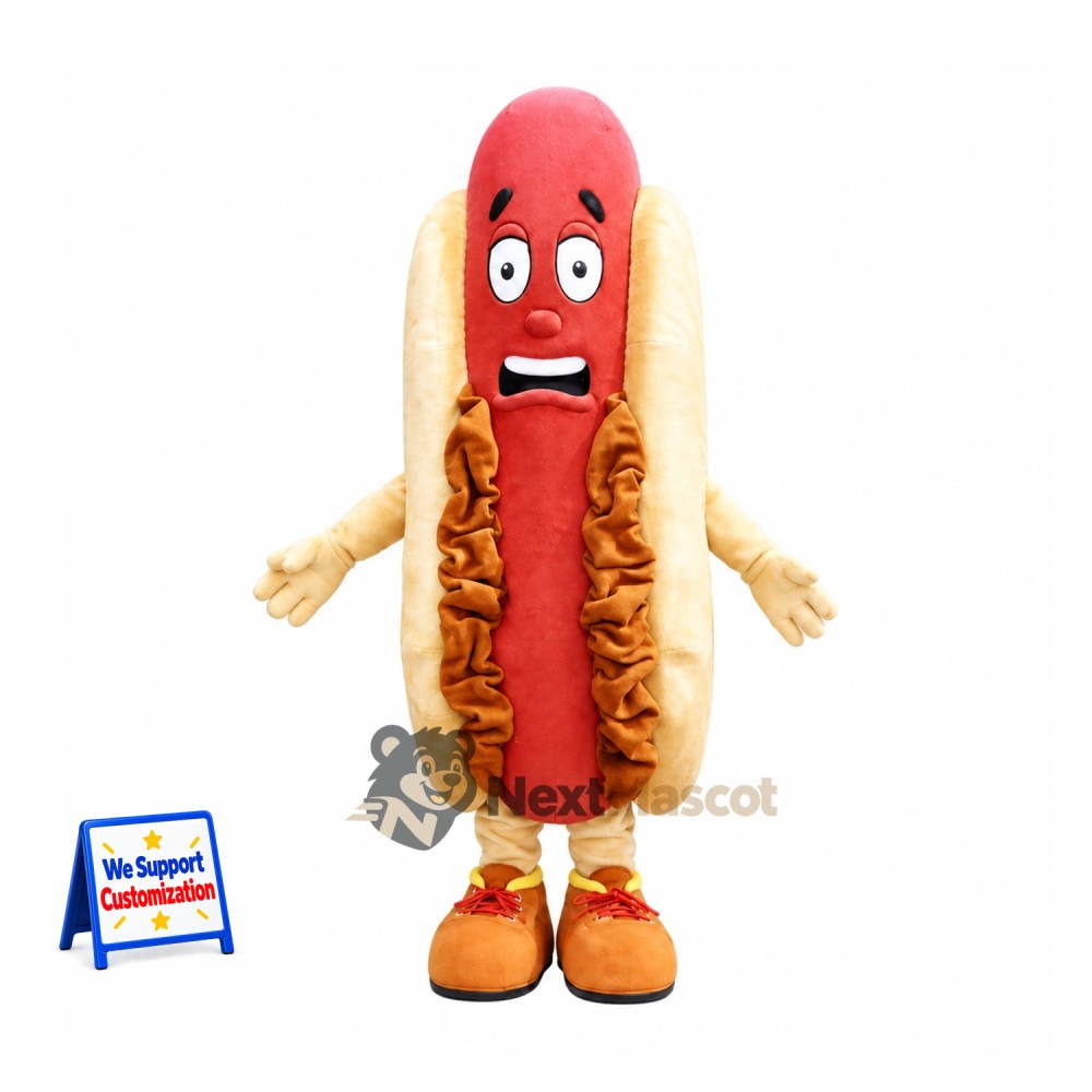 Hot Dog Mascot Costume - Yellow Gloves and Orange Shoes Hot Dog Mascot Costume - Yellow Gloves and Orange Shoes