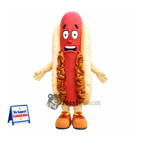 Hot Dog Mascot Costume - Yellow Gloves and Orange Shoes Hot Dog Mascot Costume - Yellow Gloves and Orange Shoes