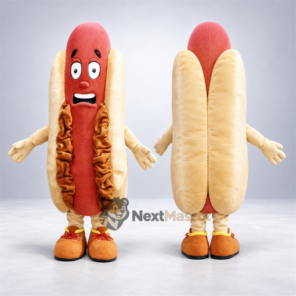 Hot Dog Mascot Costume - Yellow Gloves and Orange Shoes Hot Dog Mascot Costume - Yellow Gloves and Orange Shoes