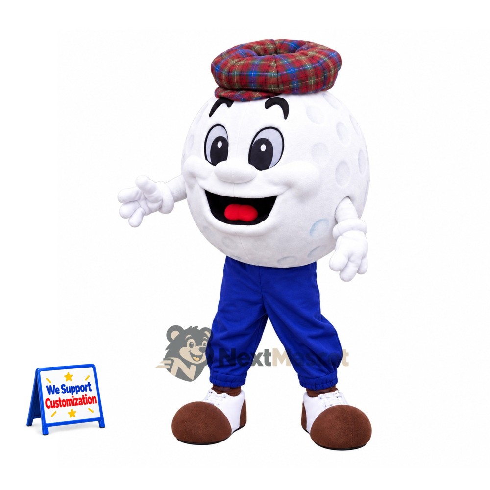 Golf Ball Mascot Costume - Plaid Cap Golf Ball Mascot Costume - Plaid Cap