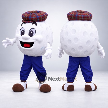 Golf Ball Mascot Costume - Plaid Cap Golf Ball Mascot Costume - Plaid Cap