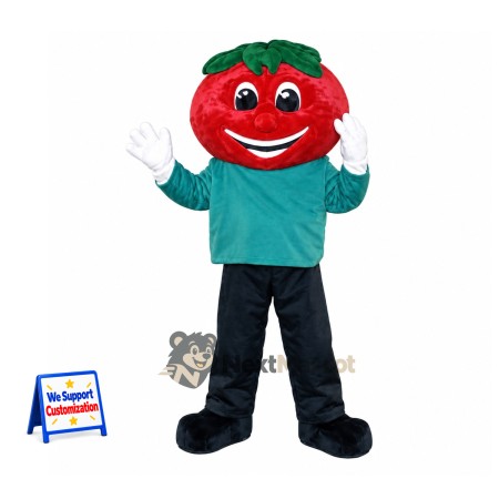 Tomato Mascot Costume - Teal Shirt Tomato Mascot Costume - Teal Shirt