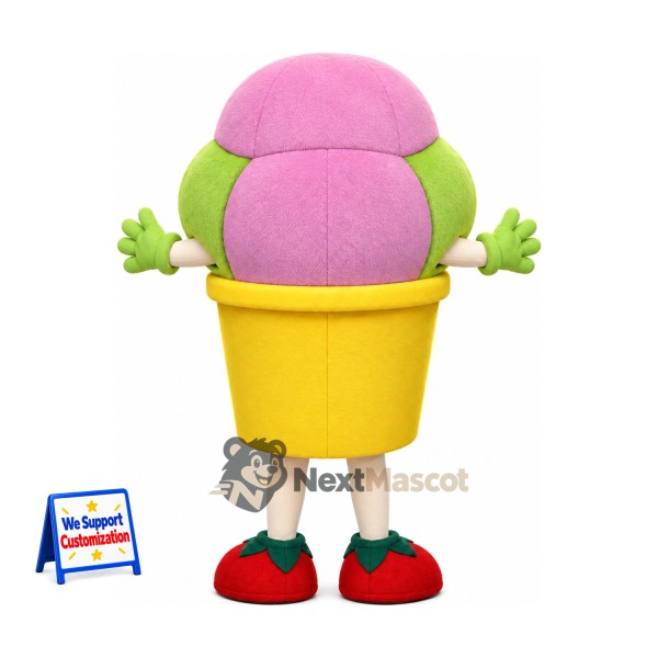 Ice Cream Cup Mascot Costume - Pink, Green Hands and Red Shoes Ice Cream Cup Mascot Costume - Pink, Green Hands and Red Shoes
