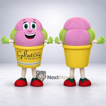 Ice Cream Cup Mascot Costume - Pink, Green Hands and Red Shoes Ice Cream Cup Mascot Costume - Pink, Green Hands and Red Shoes