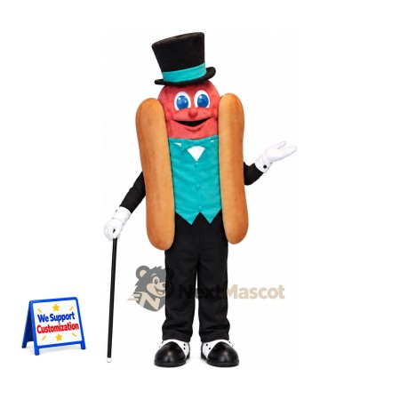 Hot Dog Mascot Costume - Top Hat Hot Dog Mascot Costume - Top Hat