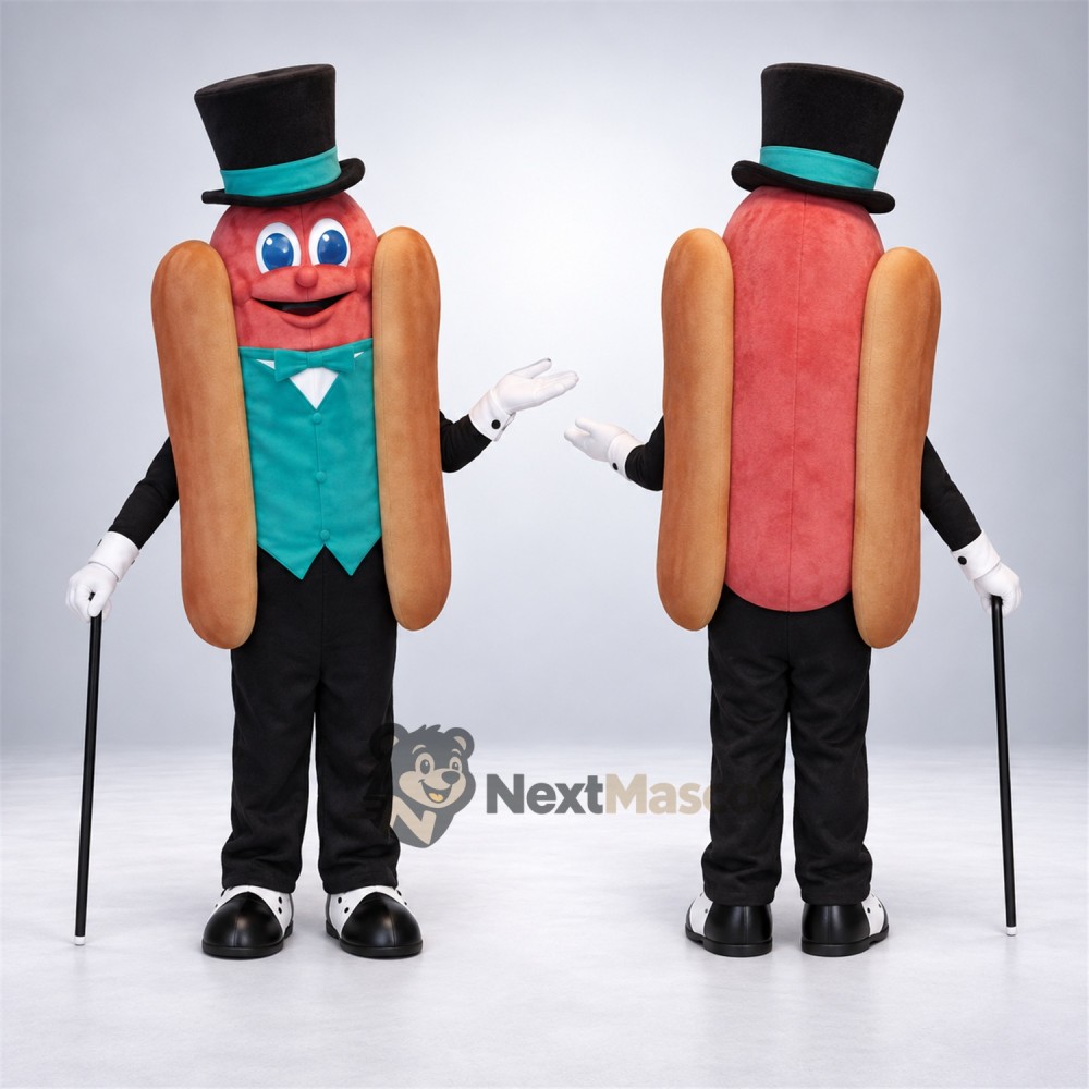 Hot Dog Mascot Costume - Top Hat Hot Dog Mascot Costume - Top Hat