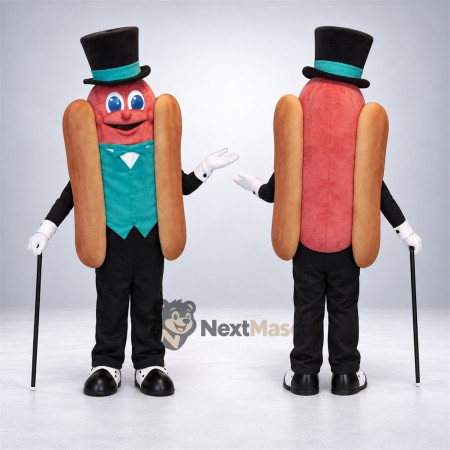 Hot Dog Mascot Costume - Top Hat Hot Dog Mascot Costume - Top Hat