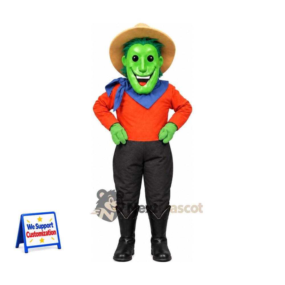 Character Mascot Costume - Green, Cowboy Hat Character Mascot Costume - Green, Cowboy Hat