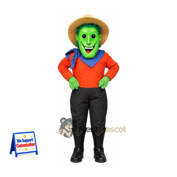 Character Mascot Costume - Green, Cowboy Hat
