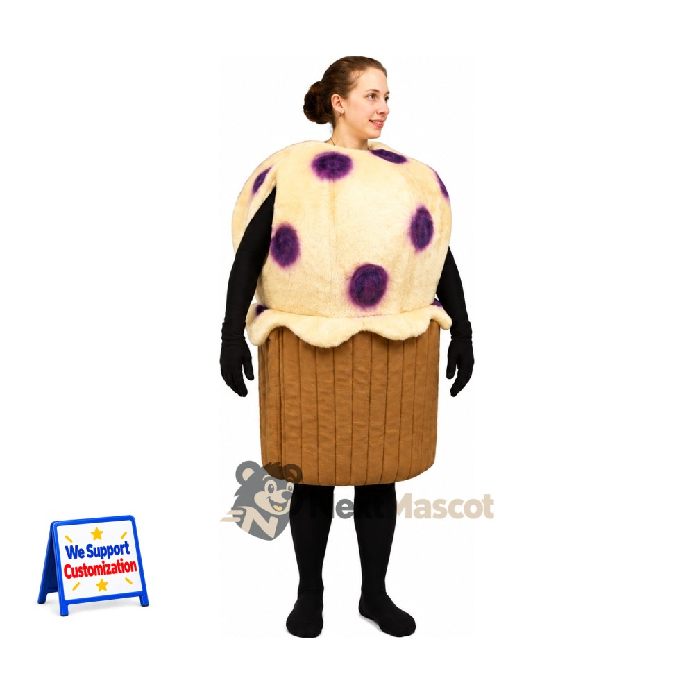 Cupcake Mascot Costume - Open Face and Purple Spots Cupcake Mascot Costume - Open Face and Purple Spots