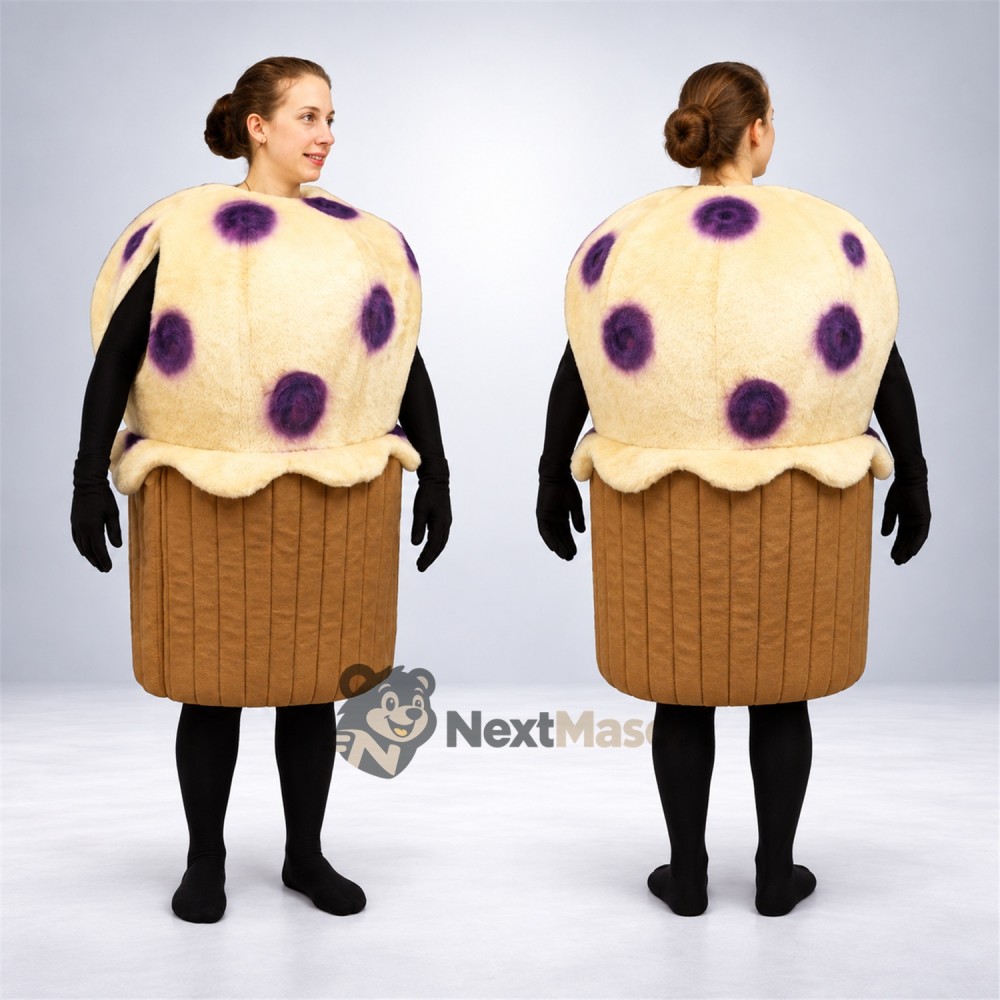 Cupcake Mascot Costume - Open Face and Purple Spots Cupcake Mascot Costume - Open Face and Purple Spots