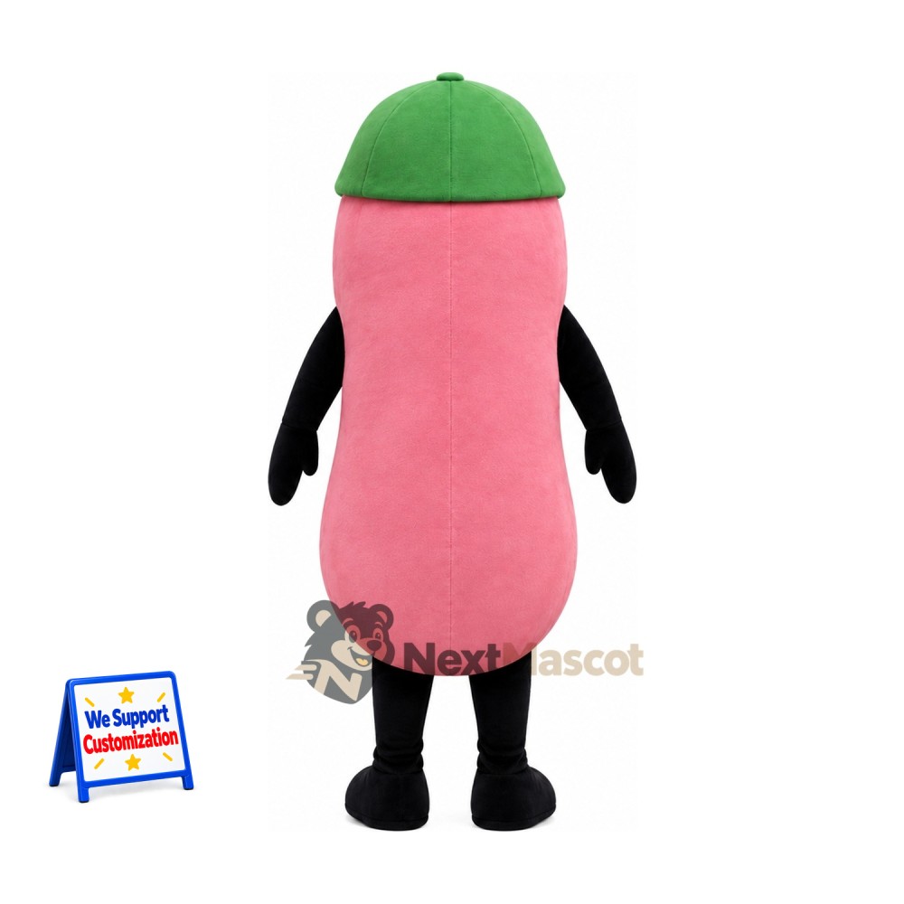 Sausage Mascot Costume - Pink, Green Cap for Food Festivals Sausage Mascot Costume - Pink, Green Cap for Food Festivals