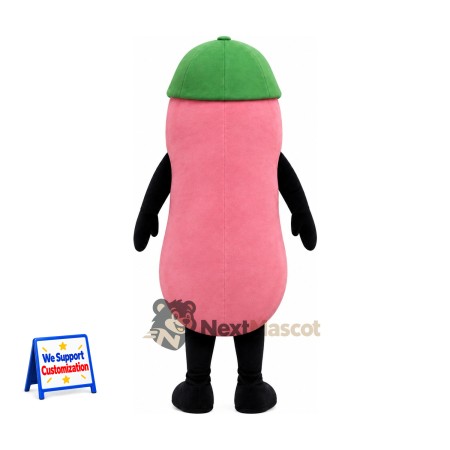 Sausage Mascot Costume - Pink, Green Cap for Food Festivals Sausage Mascot Costume - Pink, Green Cap for Food Festivals