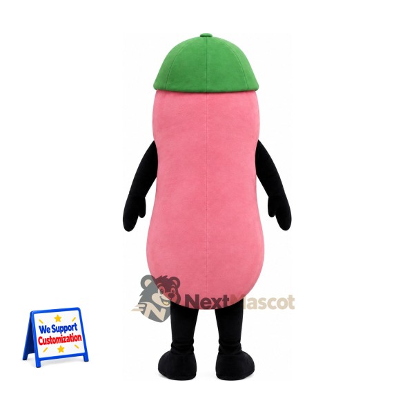 Sausage Mascot Costume - Pink, Green Cap for Food Festivals Sausage Mascot Costume - Pink, Green Cap for Food Festivals
