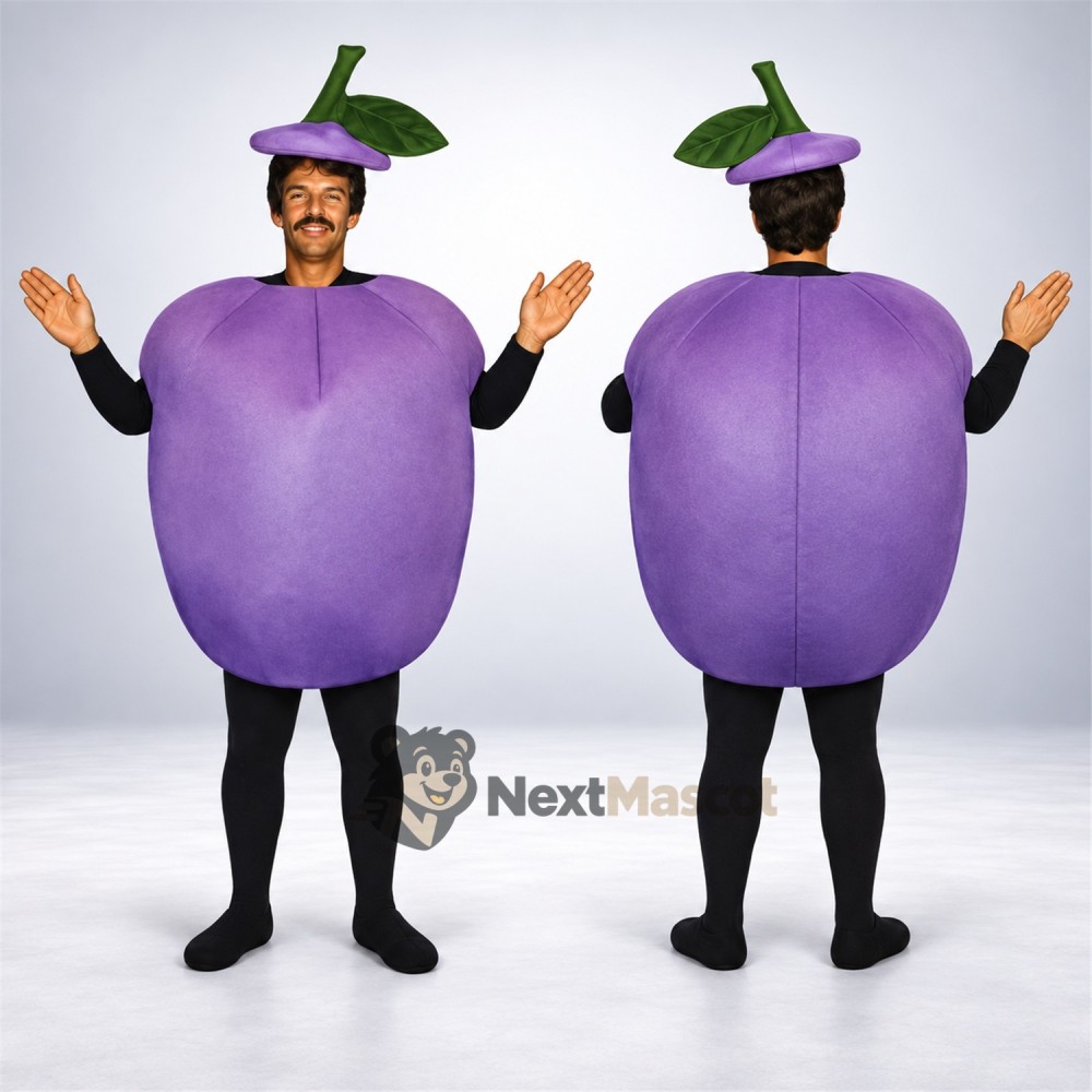 Plum Mascot Costume - Purple, Open Face Plum Mascot Costume - Purple, Open Face
