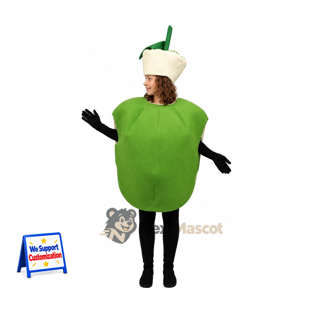 Bell Pepper Mascot Costume - Green, Open Face Bell Pepper Mascot Costume - Green, Open Face
