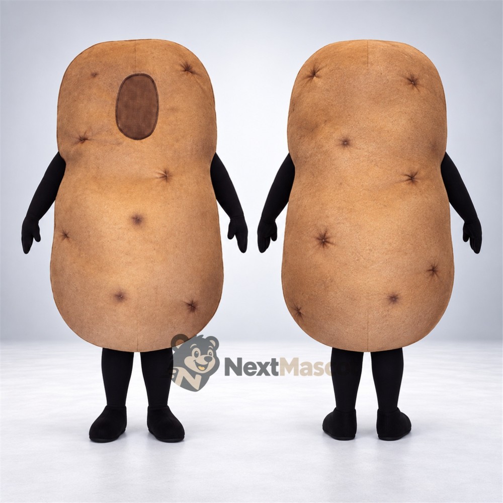 Potato Mascot Costume - Dark Patches and Brown Legs for Food Festivals Potato Mascot Costume - Dark Patches and Brown Legs for Food Festivals
