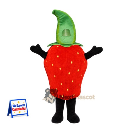 Strawberry Mascot Costume - Tall Green Leaf and Black Legs Strawberry Mascot Costume - Tall Green Leaf and Black Legs